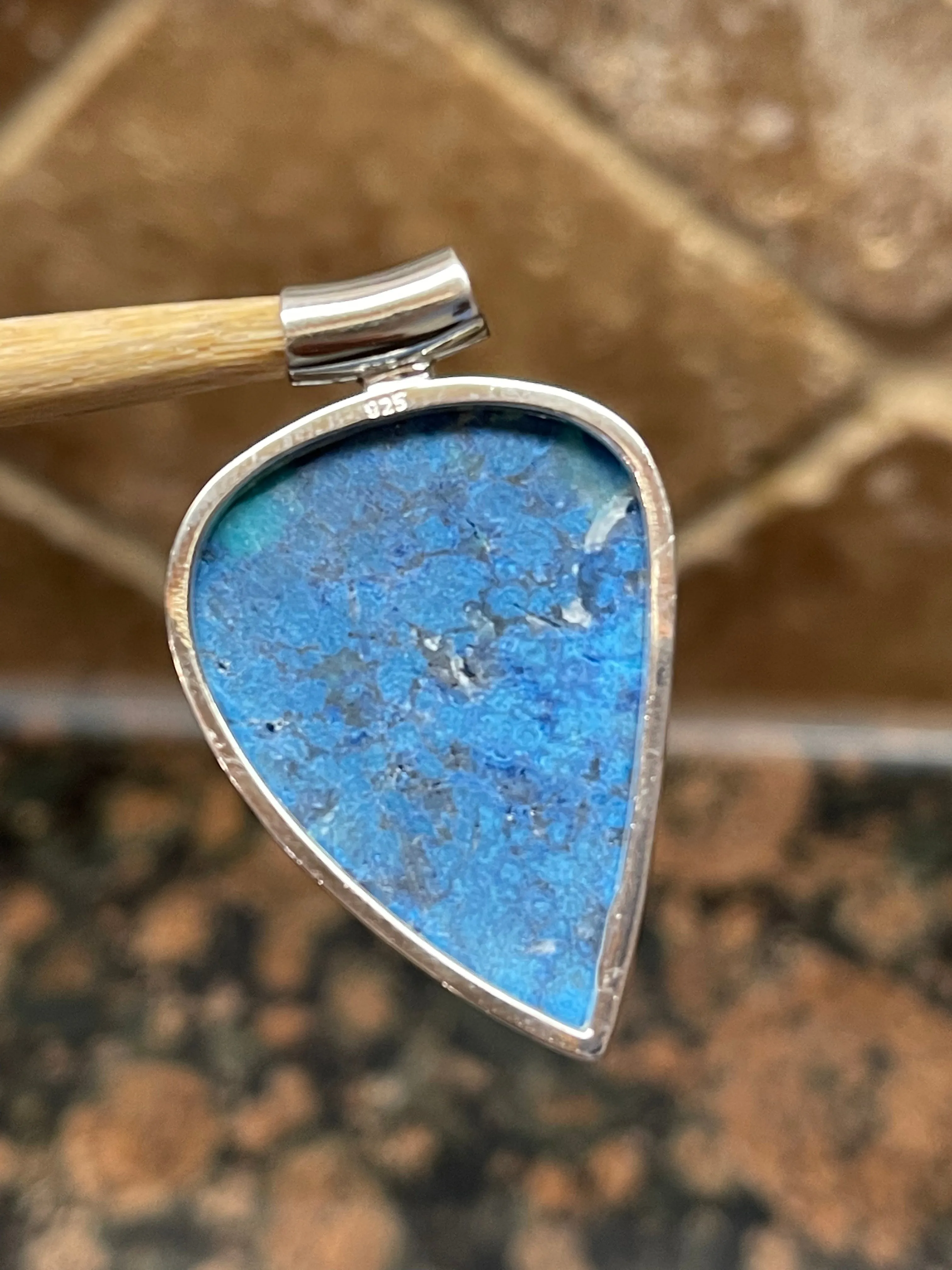 Natural Shattuckite, Amethyst 925 Solid Sterling Silver Pendant 40mm
