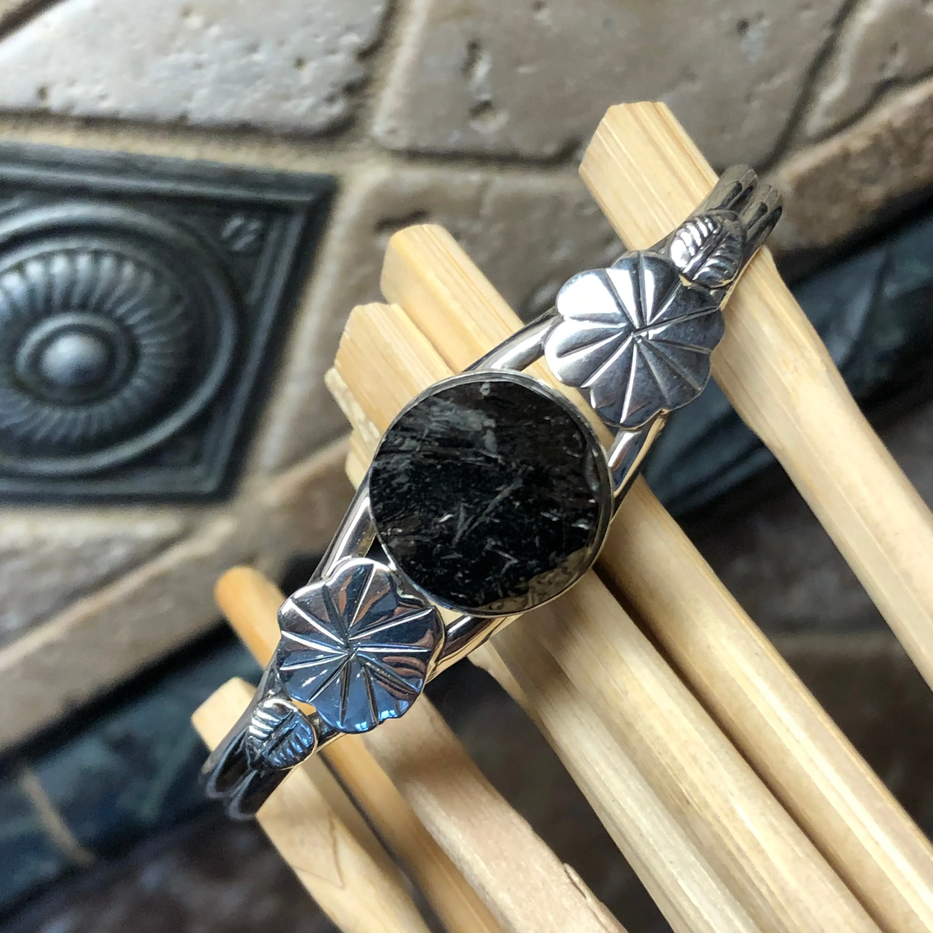 Natural Shungite 925 Solid Sterling Silver Cuff Bracelets