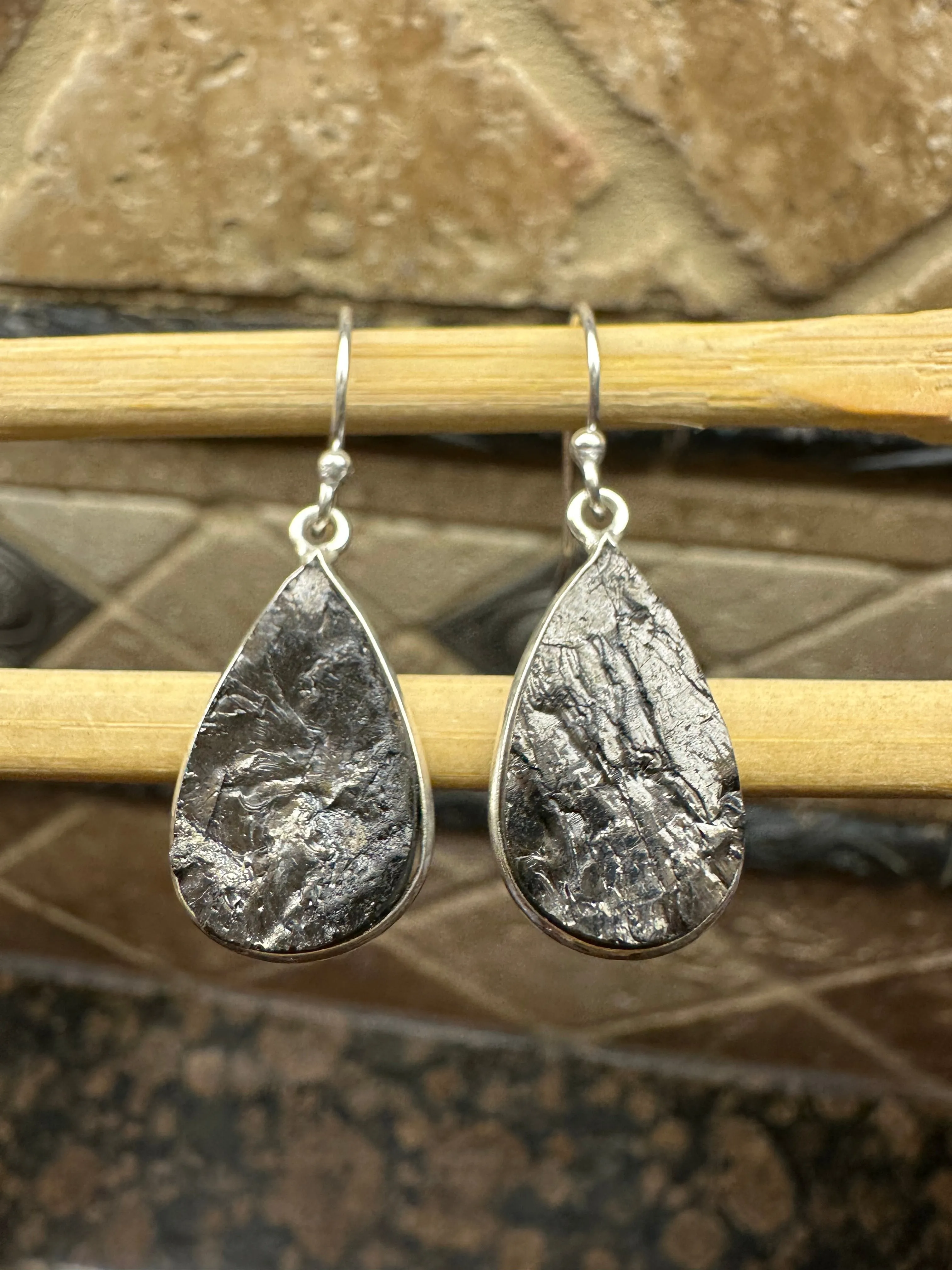 Natural Shungite 925 Solid Sterling Silver Earrings 35mm