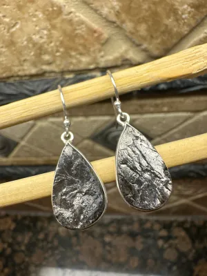 Natural Shungite 925 Solid Sterling Silver Earrings 35mm