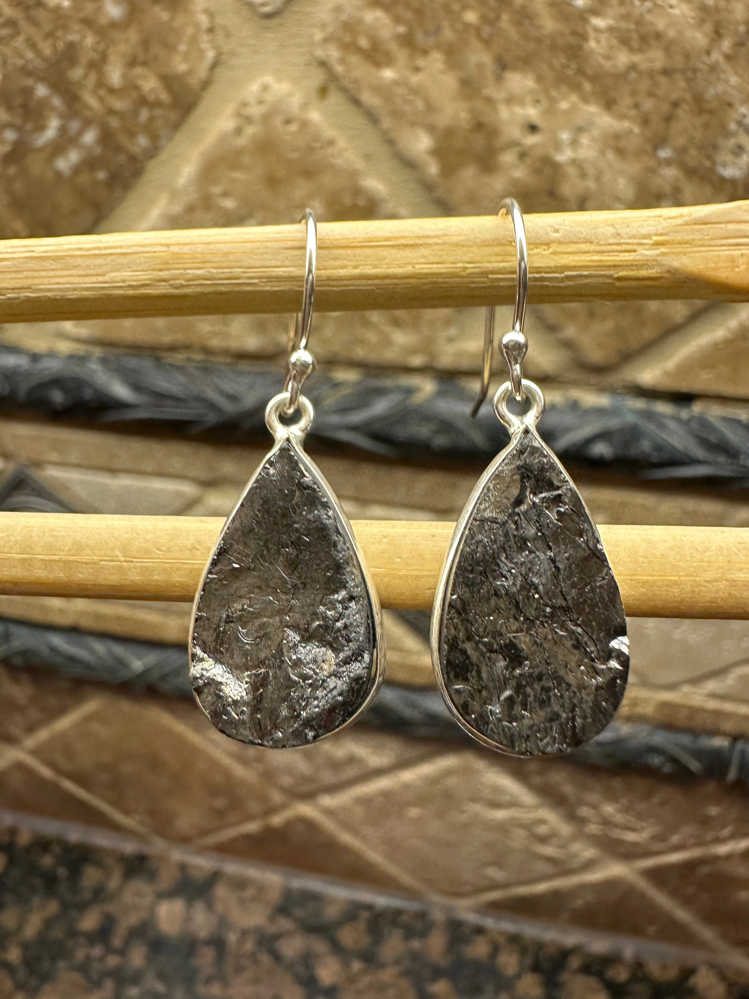 Natural Shungite 925 Solid Sterling Silver Earrings 35mm