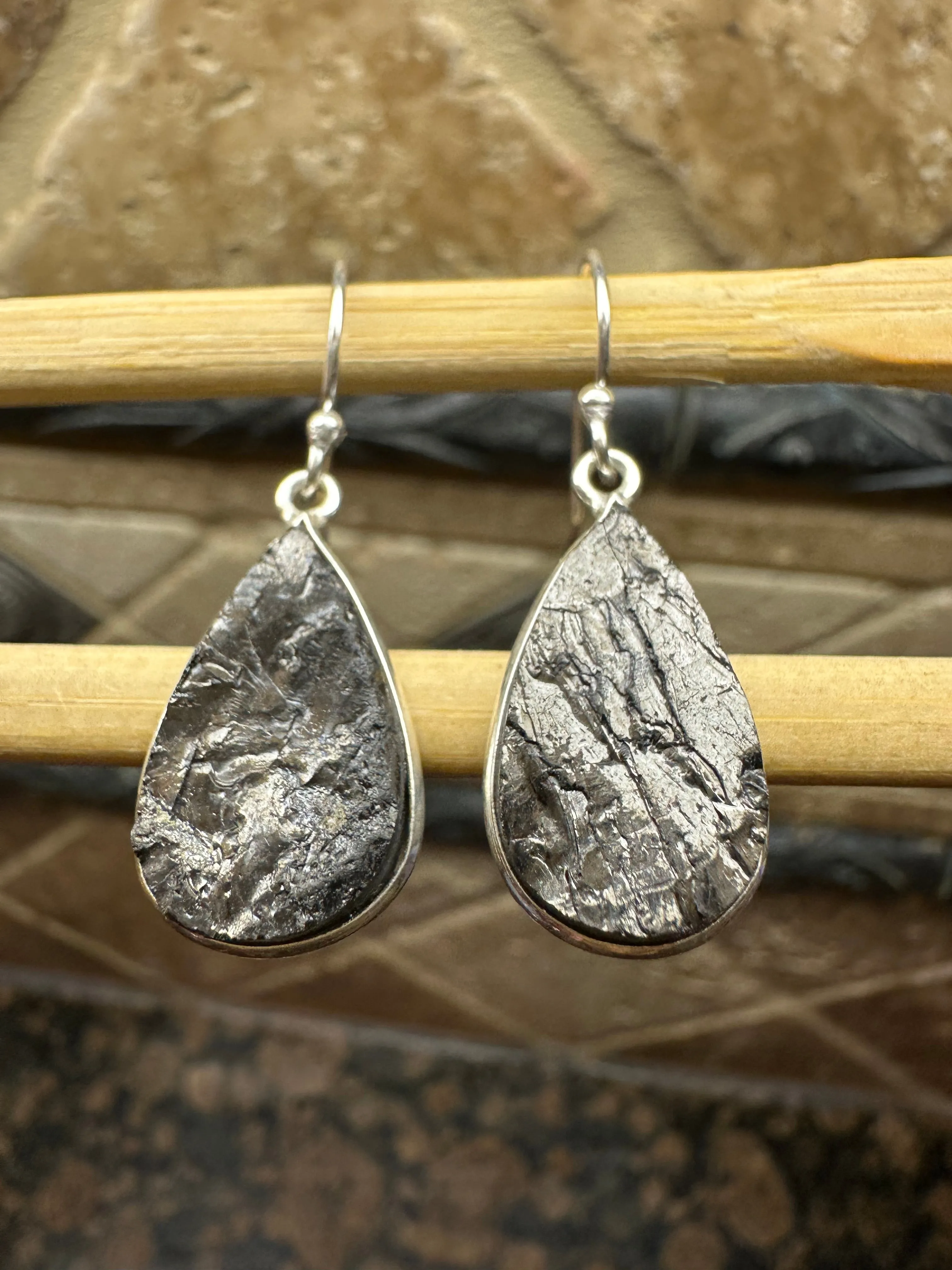 Natural Shungite 925 Solid Sterling Silver Earrings 35mm