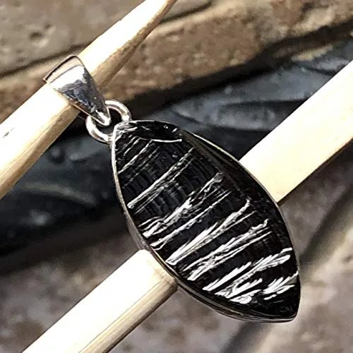 Natural Shungite 925 Solid Sterling Silver Pendant 40mm