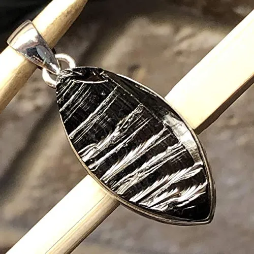 Natural Shungite 925 Solid Sterling Silver Pendant 40mm