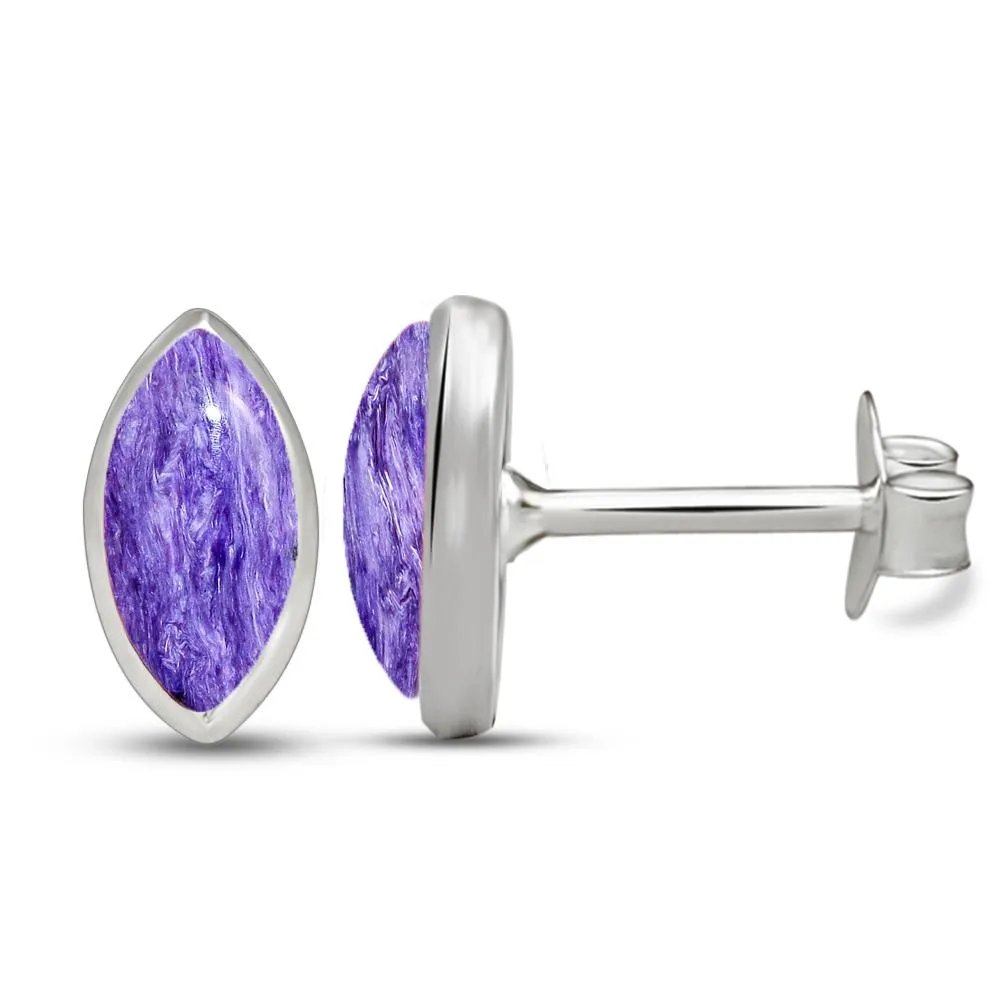 Natural Siberian Charoite 925 Solid Sterling Silver Earrings 12mm