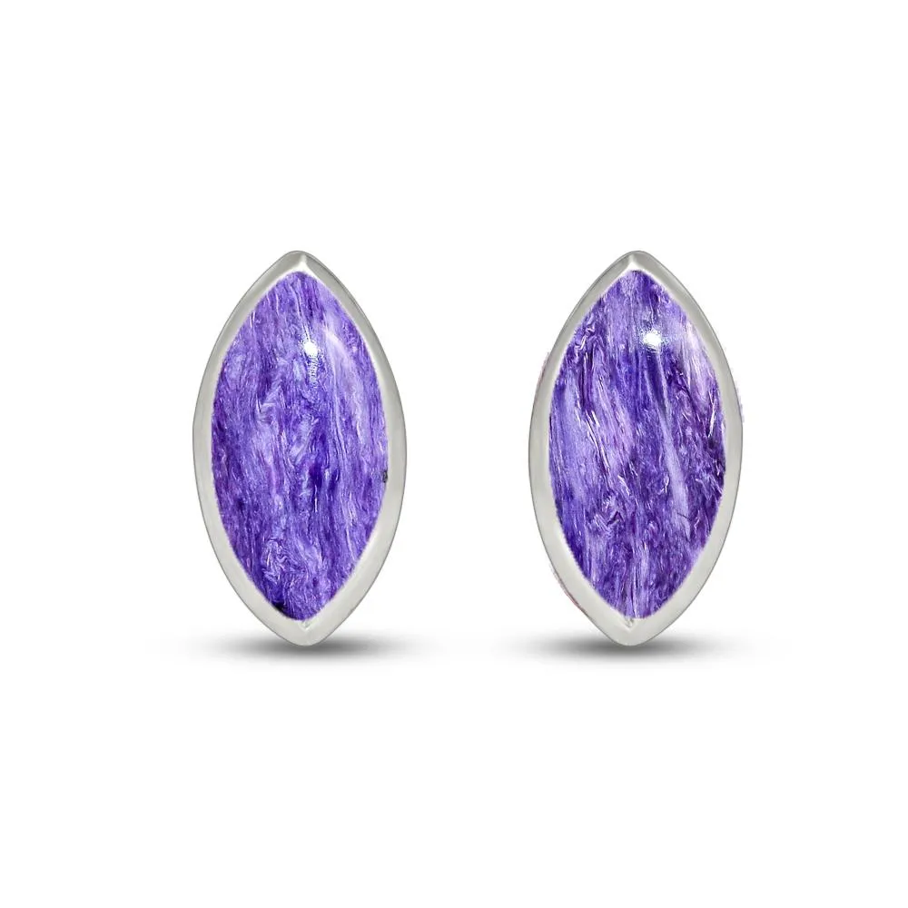 Natural Siberian Charoite 925 Solid Sterling Silver Earrings 12mm