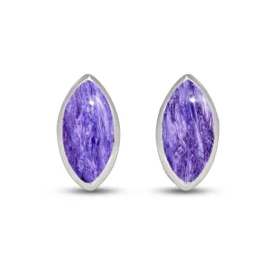 Natural Siberian Charoite 925 Solid Sterling Silver Earrings 12mm