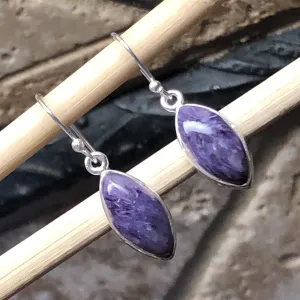 Natural Siberian Charoite 925 Solid Sterling Silver Earrings 30mm