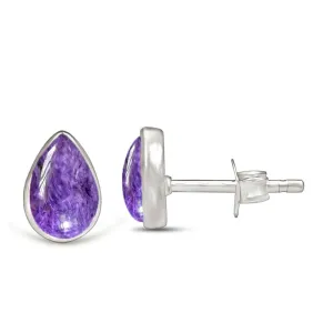 Natural Siberian Charoite 925 Solid Sterling Silver Earrings 7mm