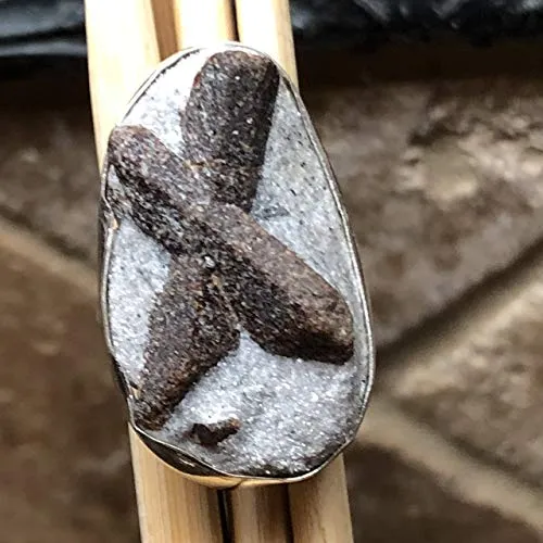 Natural Super High Vibrational Staurolite 925 Solid Sterling Silver Ring Size 6.5
