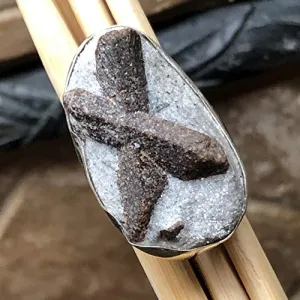 Natural Super High Vibrational Staurolite 925 Solid Sterling Silver Ring Size 6.5