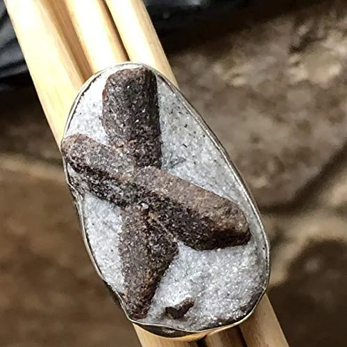 Natural Super High Vibrational Staurolite 925 Solid Sterling Silver Ring Size 6.5