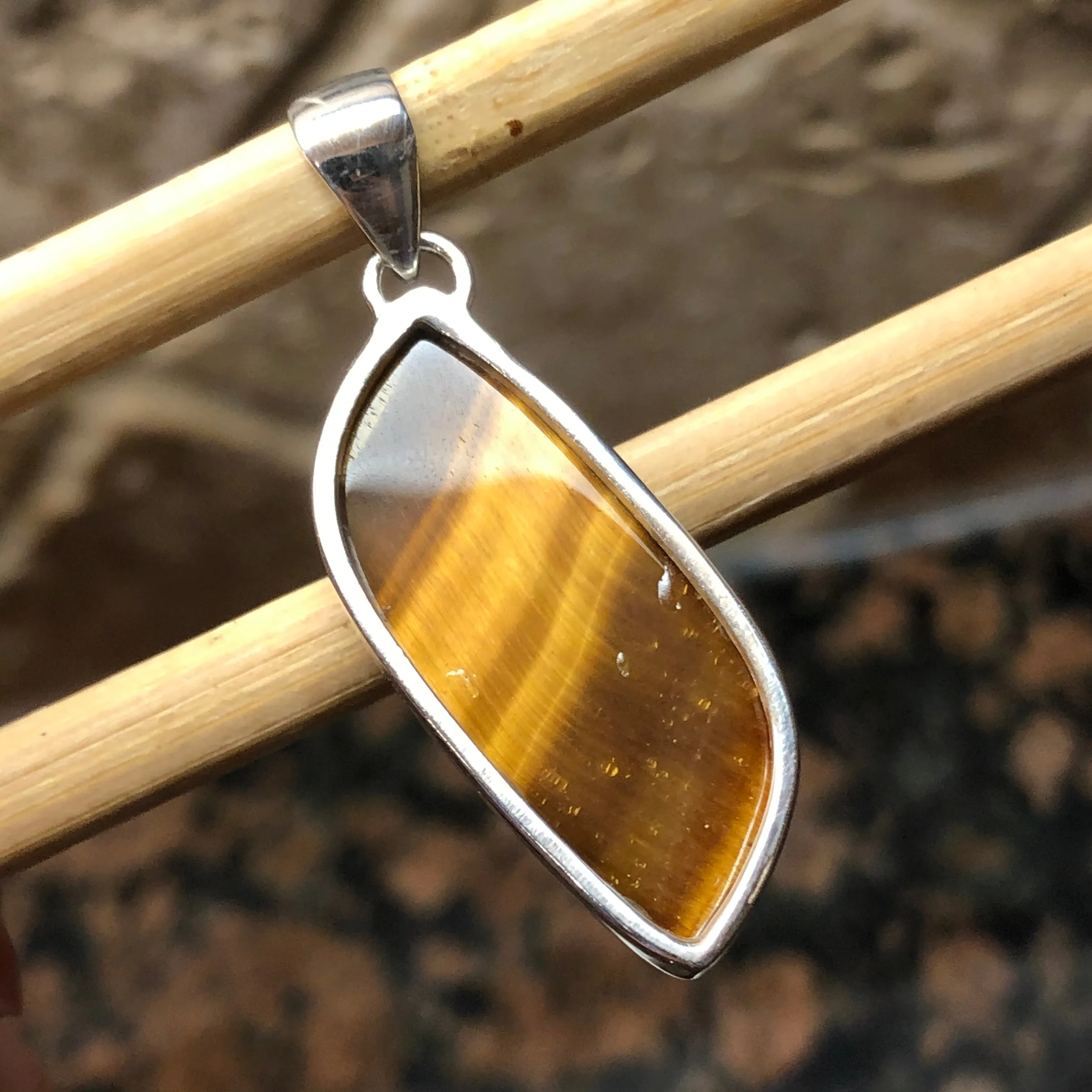 Natural Tiger's Eye 925 Solid Sterling Silver Pendant 40mm