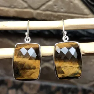 Natural Tiger's Eye 925 Sterling Silver Earrings 40mm