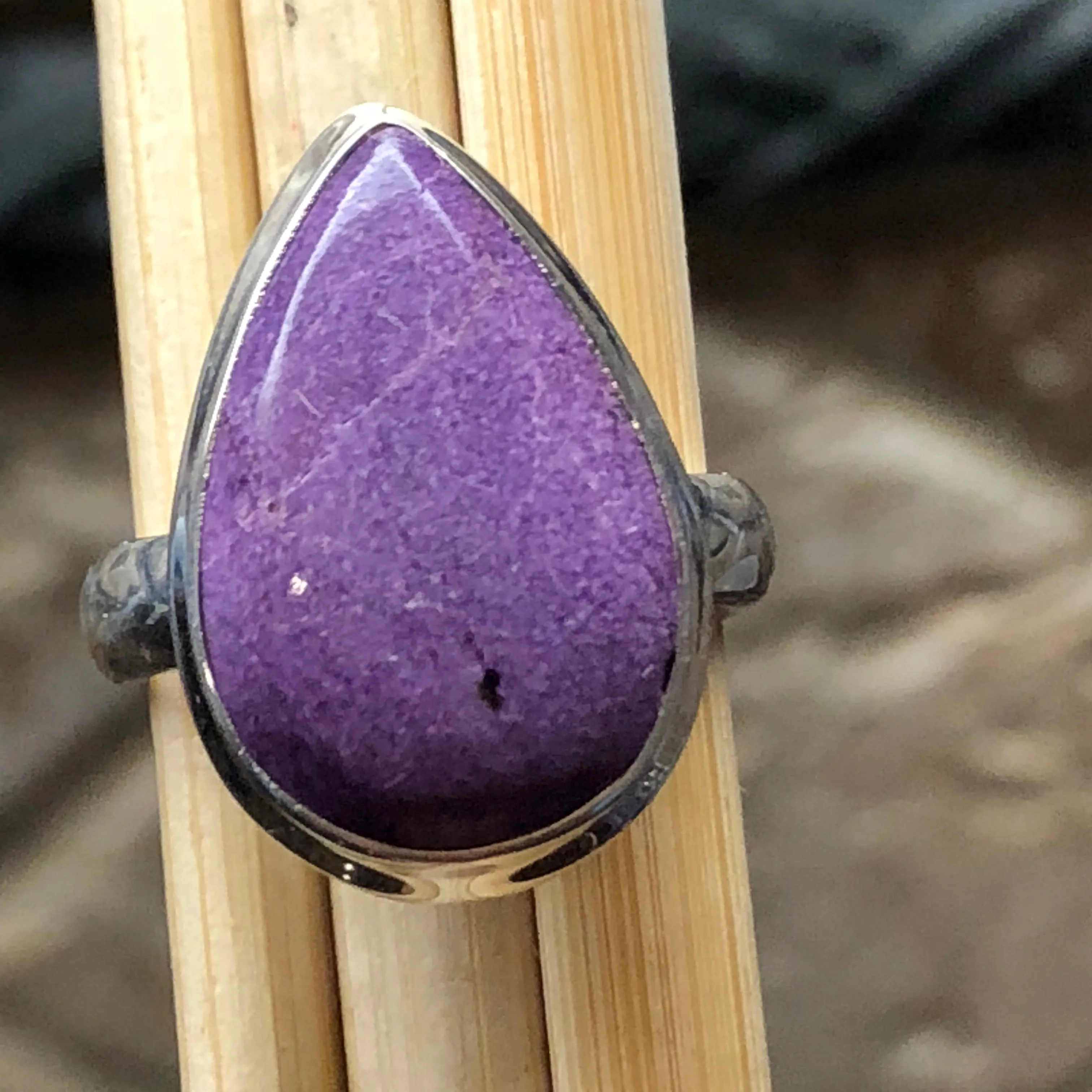 Natural Variscite in Purpurite 925 Solid Sterling Silver Ring Size 8.25