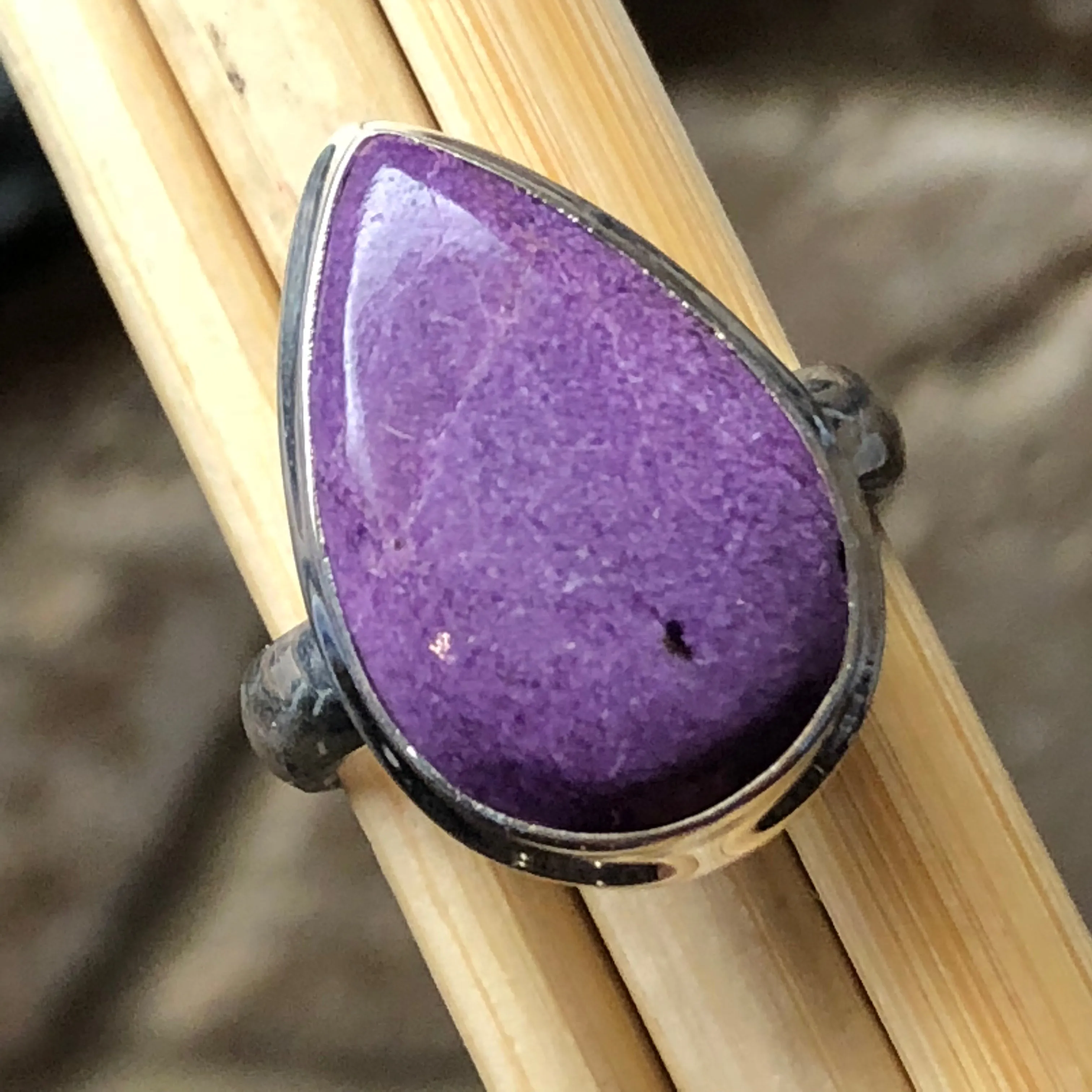 Natural Variscite in Purpurite 925 Solid Sterling Silver Ring Size 8.25