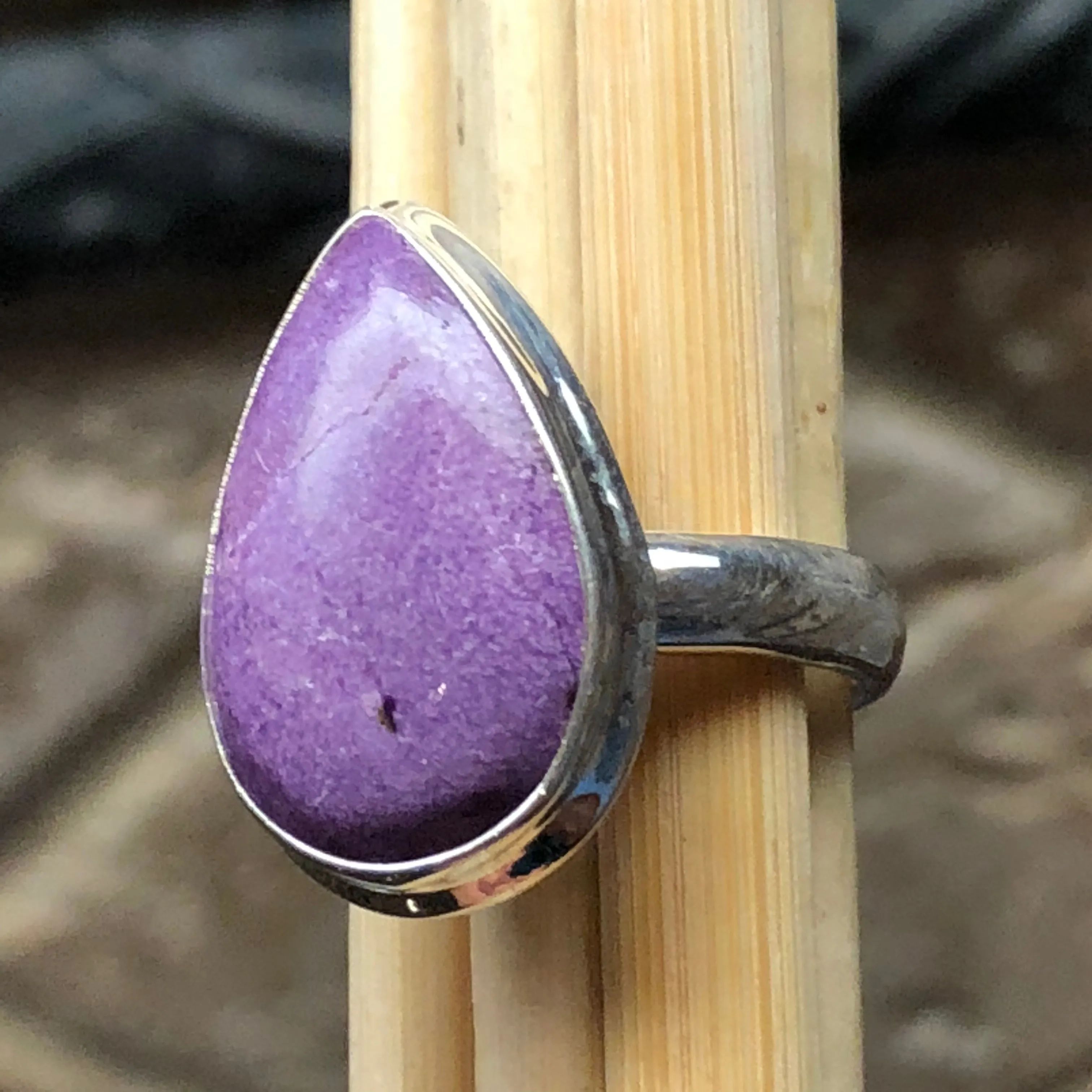 Natural Variscite in Purpurite 925 Solid Sterling Silver Ring Size 8.25