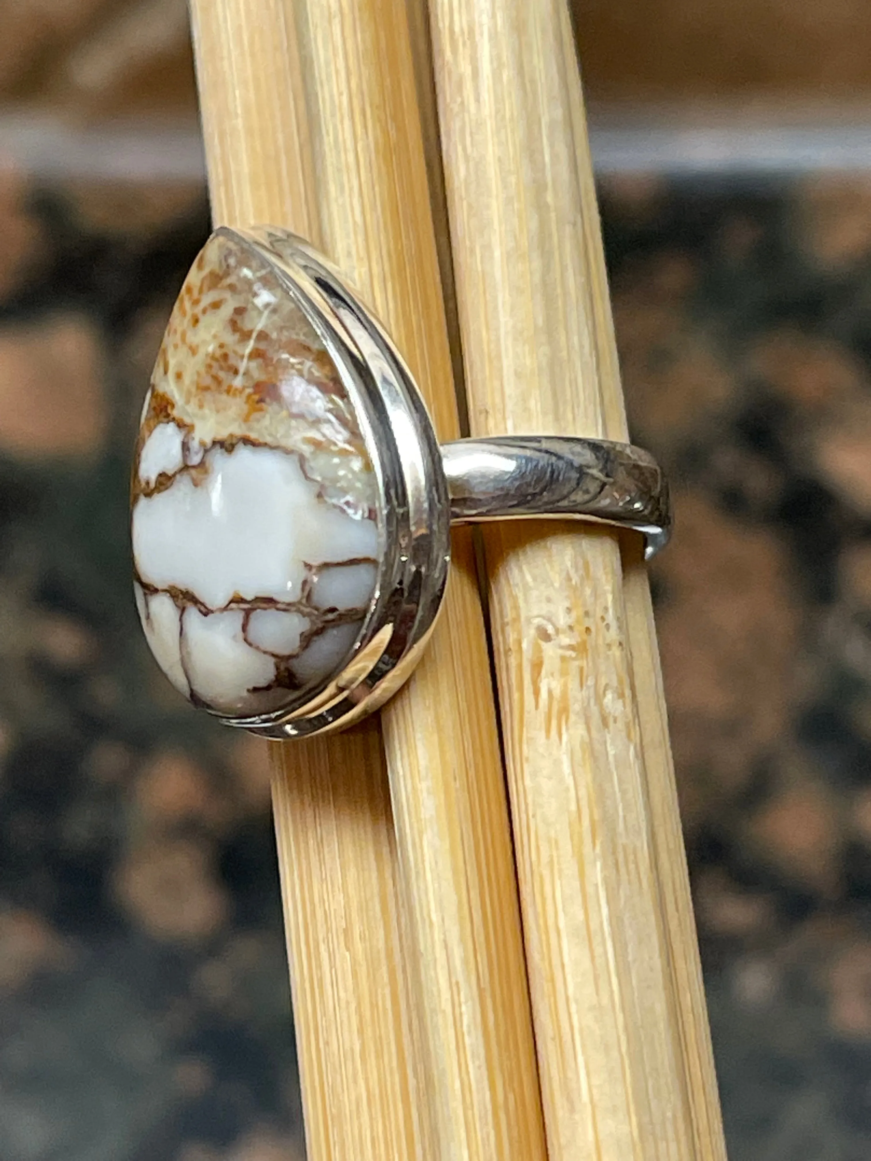 Natural Wild Horse Jasper 925 Solid Sterling Silver Ring Size 6.5