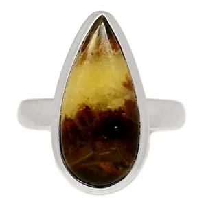 Natural Yellow Septarian 925 Solid Sterling Silver Ring Size 7.25