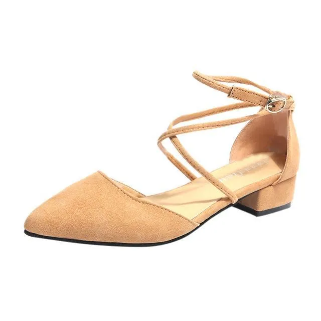 New Fashion Casual Point Toe Buckle Strap Square Heel Sandals