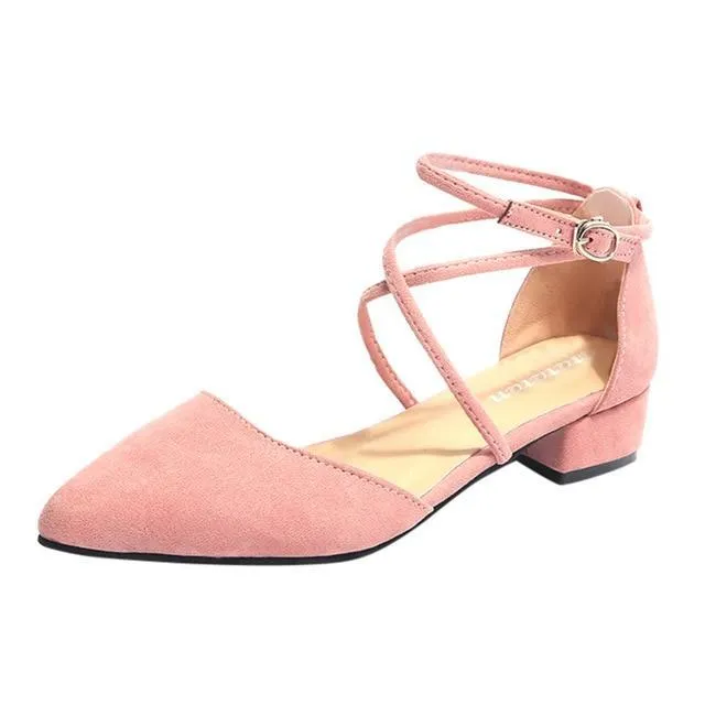 New Fashion Casual Point Toe Buckle Strap Square Heel Sandals