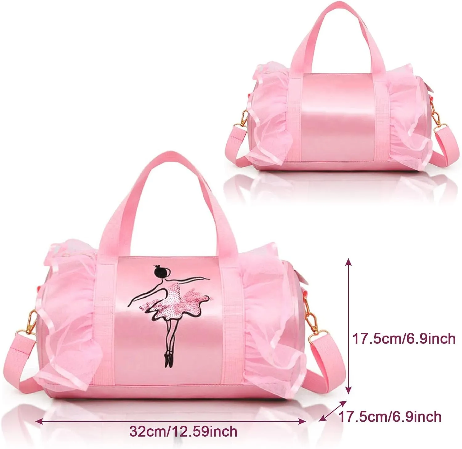 New in 2024 Cute Backpack Ballet Bag Kits Tutu Dress Dance Bag, Girls Personalized Waterproof Bag Ballerina Duffle Bag with Key Chain Cute Plush Hanging Pink Ball(Pink)