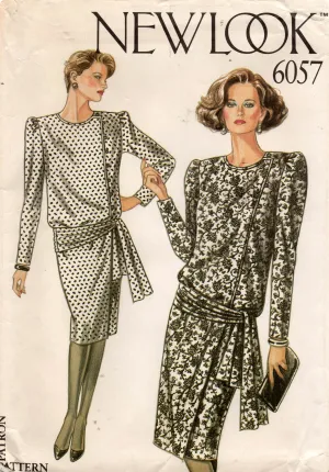 New Look 6057 Womens Drop Waisted Asymmetric Buttoned Dress 1980s Vintage Sewing Pattern Size 8 - 18 UNCUT Factory Folded