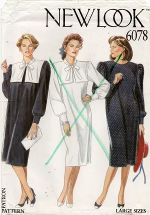 New Look 6078 Womens Dress with Detachable Collar 1980s Vintage Sewing Pattern Size 18 - 28 UNCUT Factory Folded