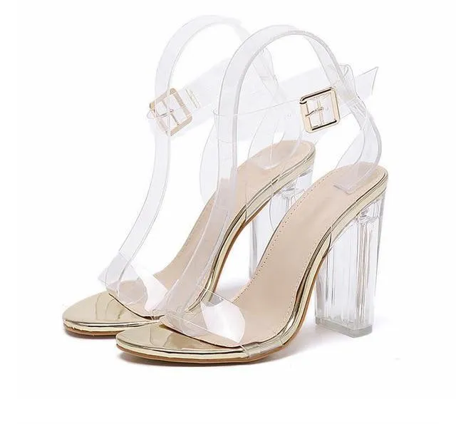 New PVC Women Sandals Sexy Clear Transparent Ankle Strap High Heels