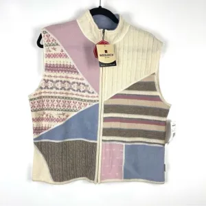 NEW Vintage Woolrich Lamb's Wool Patchwork Zip Up Sweater Vest Size XL Petite
