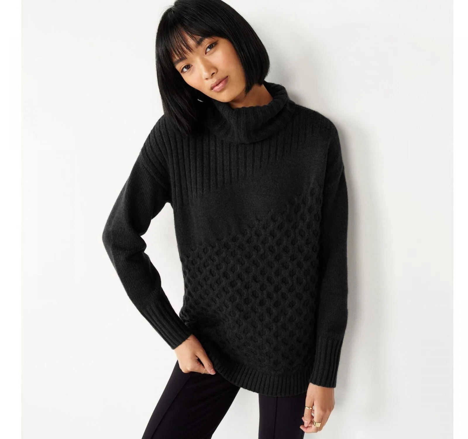 Nine West Women's Mix-Stitch Turtleneck Sweater WW13S114RS2 Black M