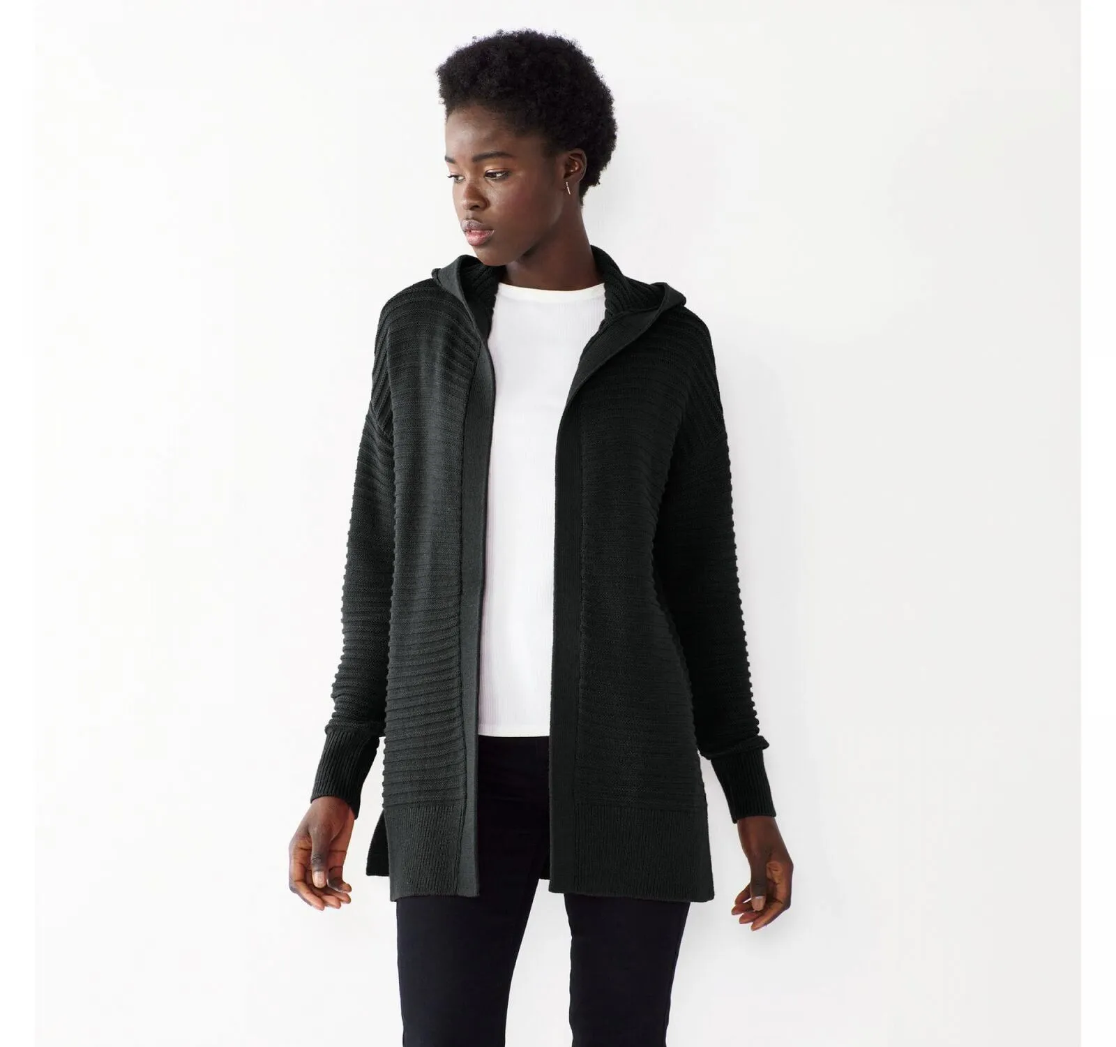 Nine West Women's Texture Hooded Cardigan WW12S115RS1