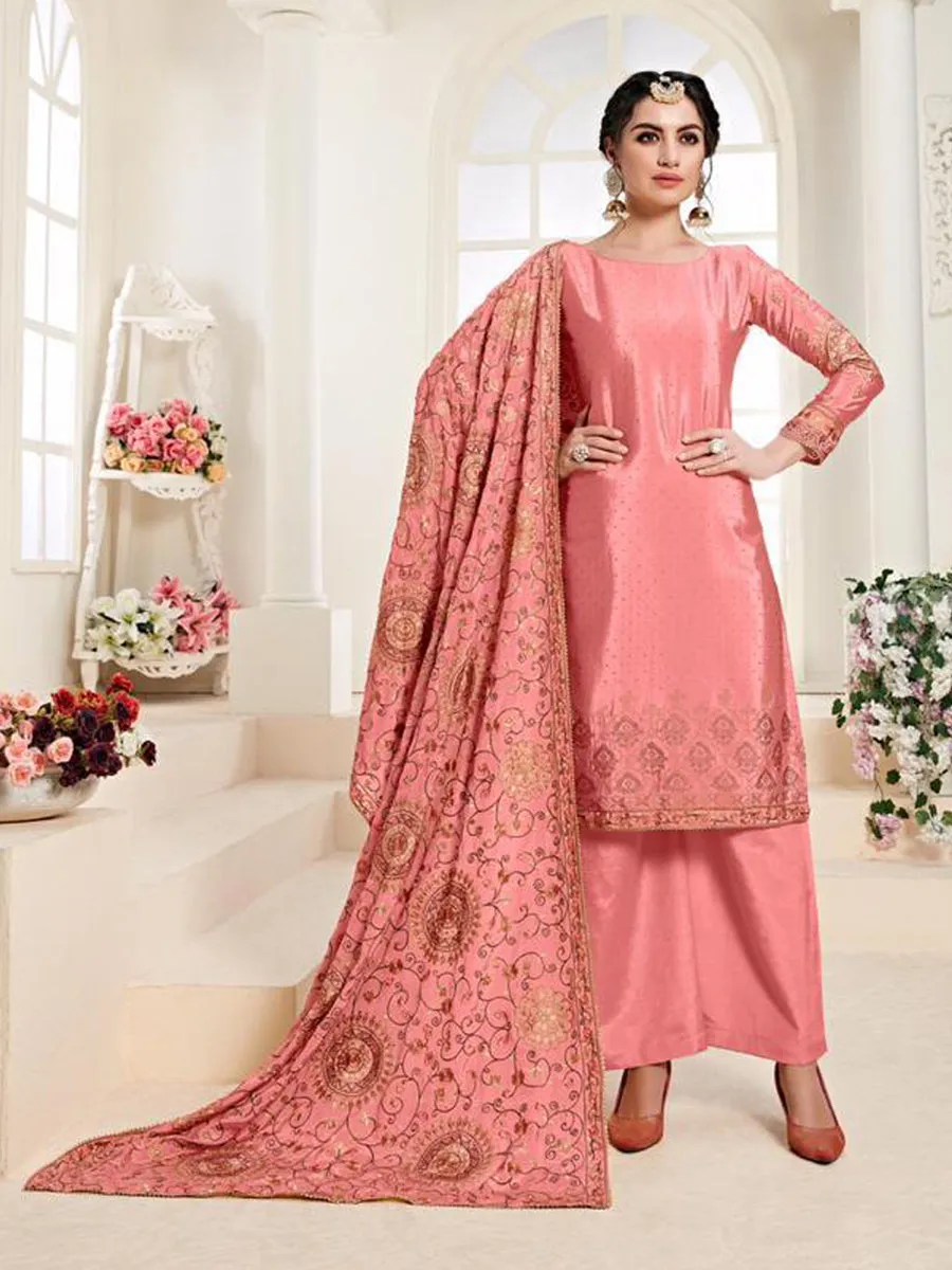 Noor Pink Chinon Suit with Fully Embroidered Dupatta