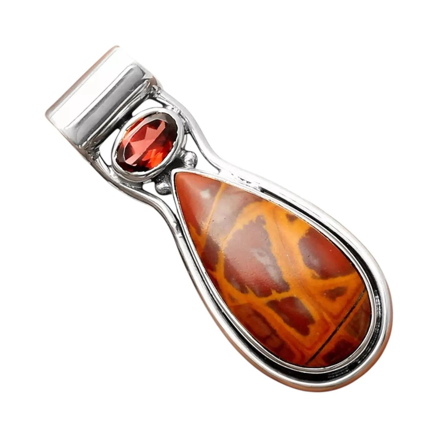 Noreena Jasper & Garnet Solid 925 Sterling Silver Pendant