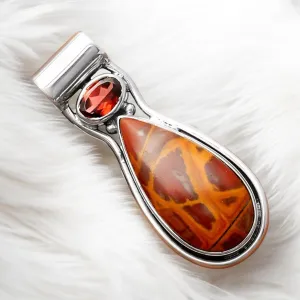 Noreena Jasper & Garnet Solid 925 Sterling Silver Pendant