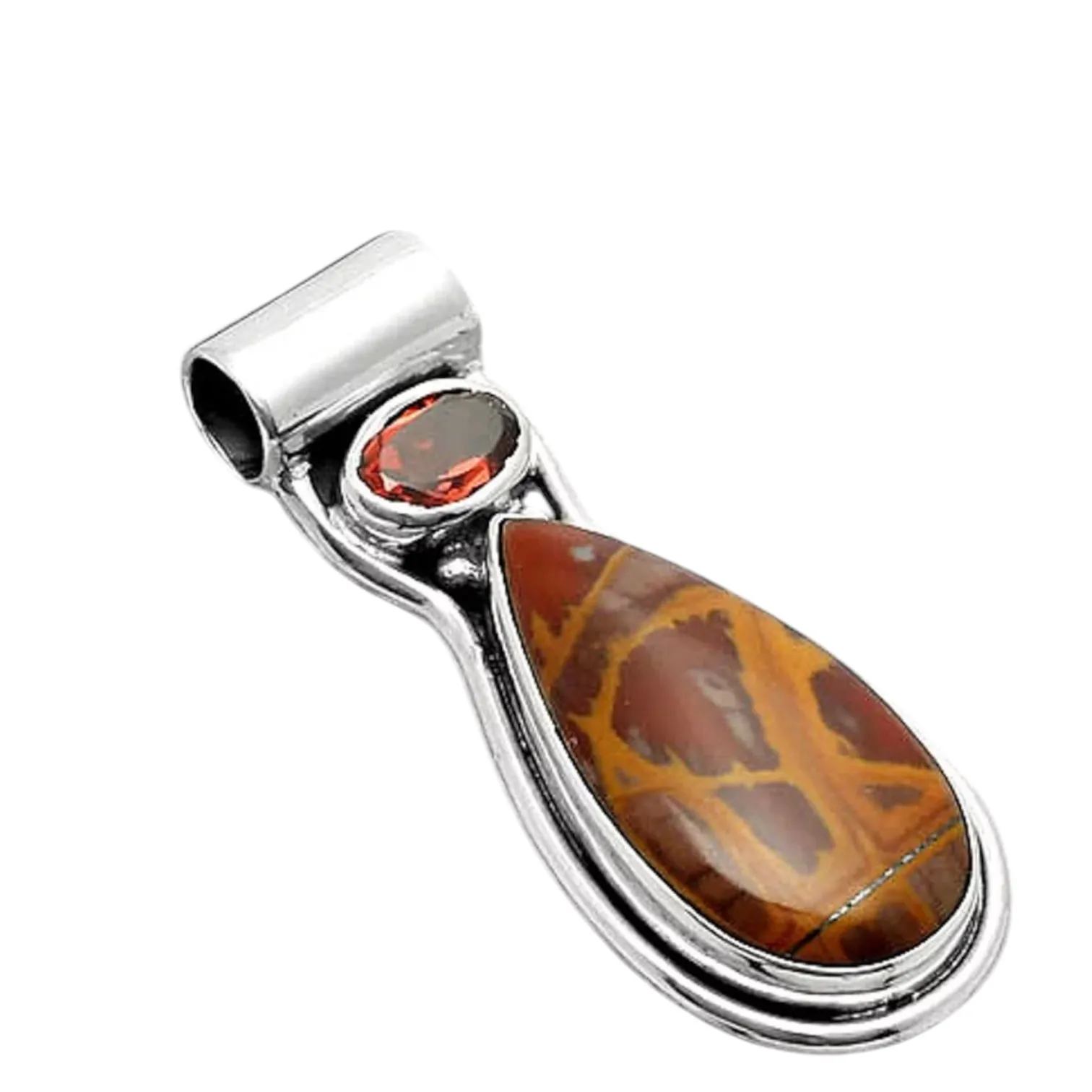 Noreena Jasper & Garnet Solid 925 Sterling Silver Pendant