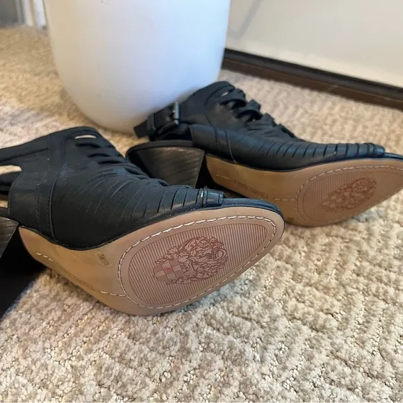NWOT Vince Camuto Women's Emore Leather Sandal Heel in Black | Poshmark