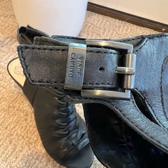 NWOT Vince Camuto Women's Emore Leather Sandal Heel in Black | Poshmark