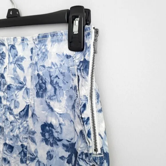 NWT A Loves A Blue Floral Denim High Rise Pockets Boho Vintage Pencil Skirt
