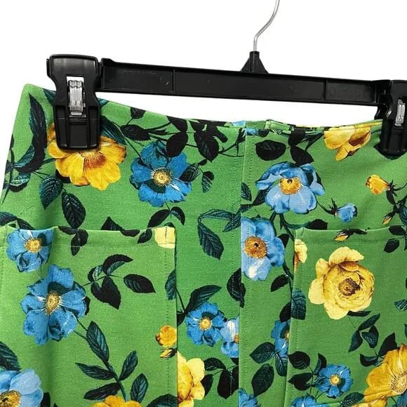 NWT Anthropologie Maeve Green Blue Yellow Floral Print Fitted Mini Skirt Size XS