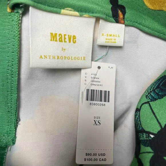NWT Anthropologie Maeve Green Blue Yellow Floral Print Fitted Mini Skirt Size XS