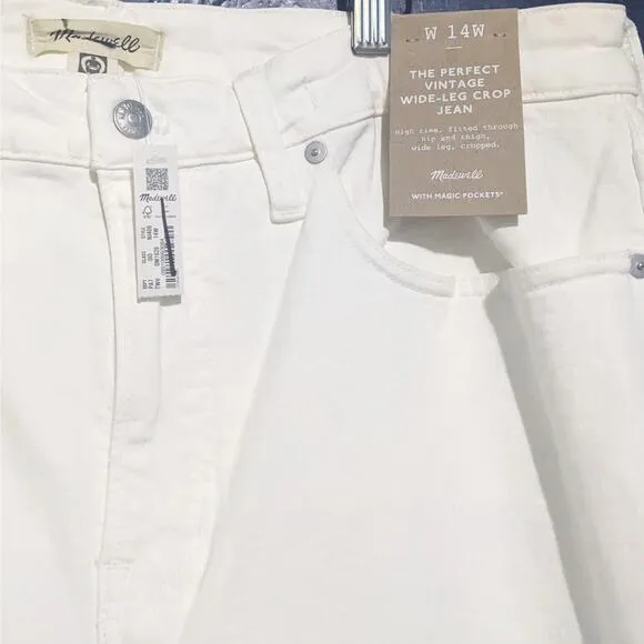 NWT Madewell The Plus Perfect Vintage Wide-Leg Crop Jean Tile White Women's 14W