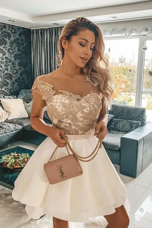 Off the Shoulder Short Homecoming Dresses with Embroidery OHM067