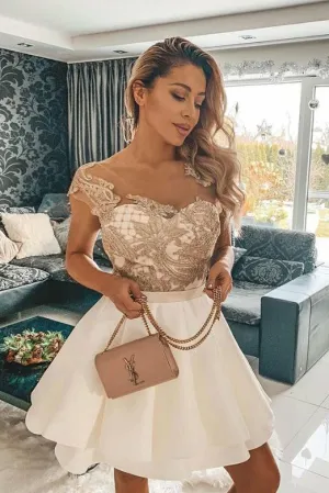 Off the Shoulder Short Homecoming Dresses with Embroidery OHM067