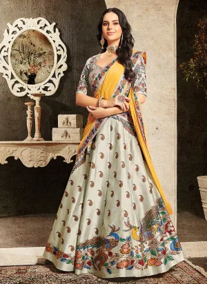 Off White And Yellow Embroidered Wedding Lehenga/ Gown