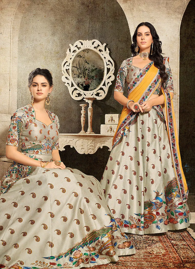 Off White And Yellow Embroidered Wedding Lehenga/ Gown