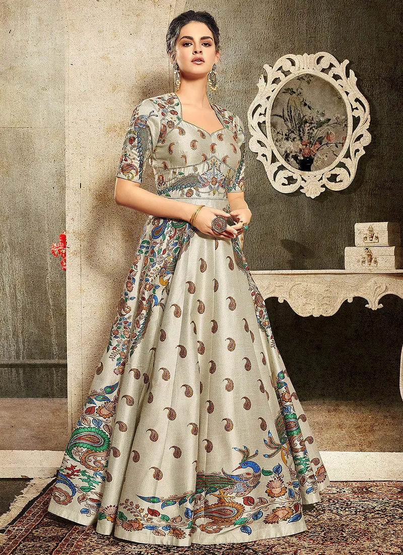 Off White And Yellow Embroidered Wedding Lehenga/ Gown
