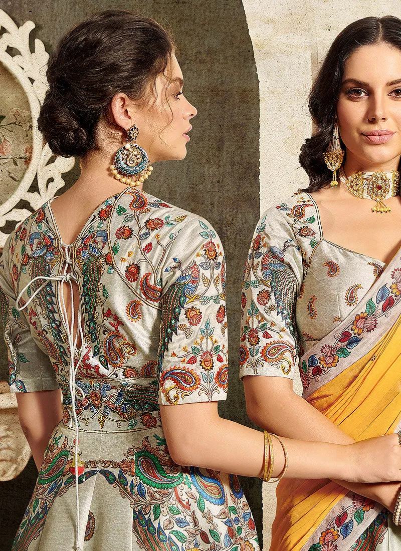 Off White And Yellow Embroidered Wedding Lehenga/ Gown