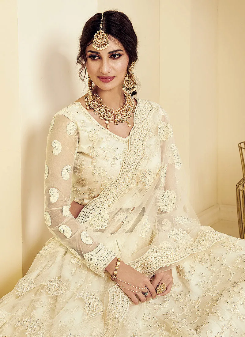 Off White Pearl Embroidered Wedding Lehenga Choli
