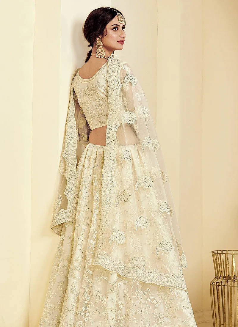 Off White Pearl Embroidered Wedding Lehenga Choli